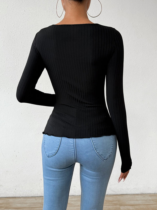 Cutout Surplice Long Sleeve T-Shirt