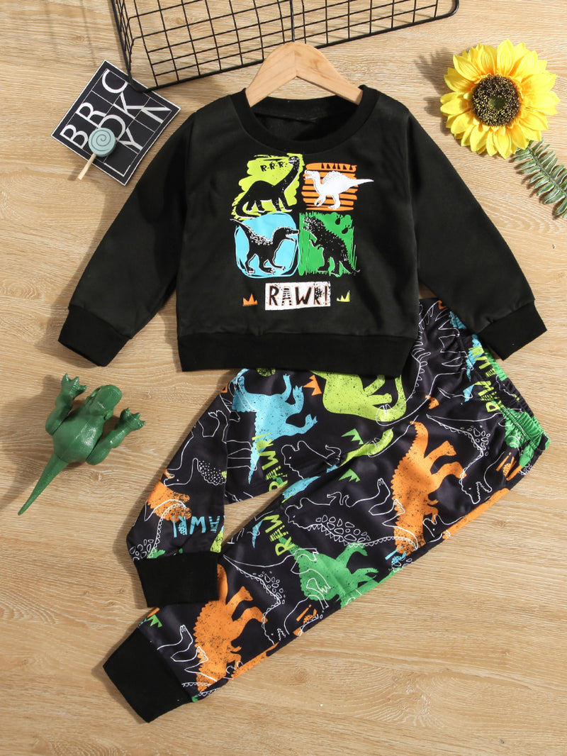 Boys Dinosaur Graphic Sweatshirt and Pants Set