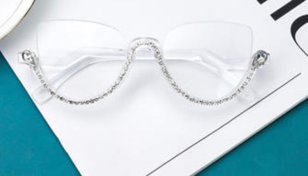 Hot Diamond Glasses Half Frame Cat Eye Women Luxury Designer Sexy Jewel Frame
