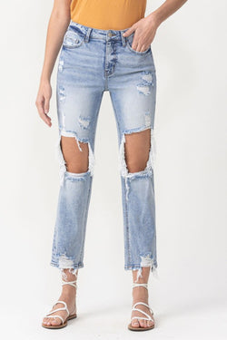 Lovervet Full Size Amari Destroyed High Rise Crop Straight Jeans