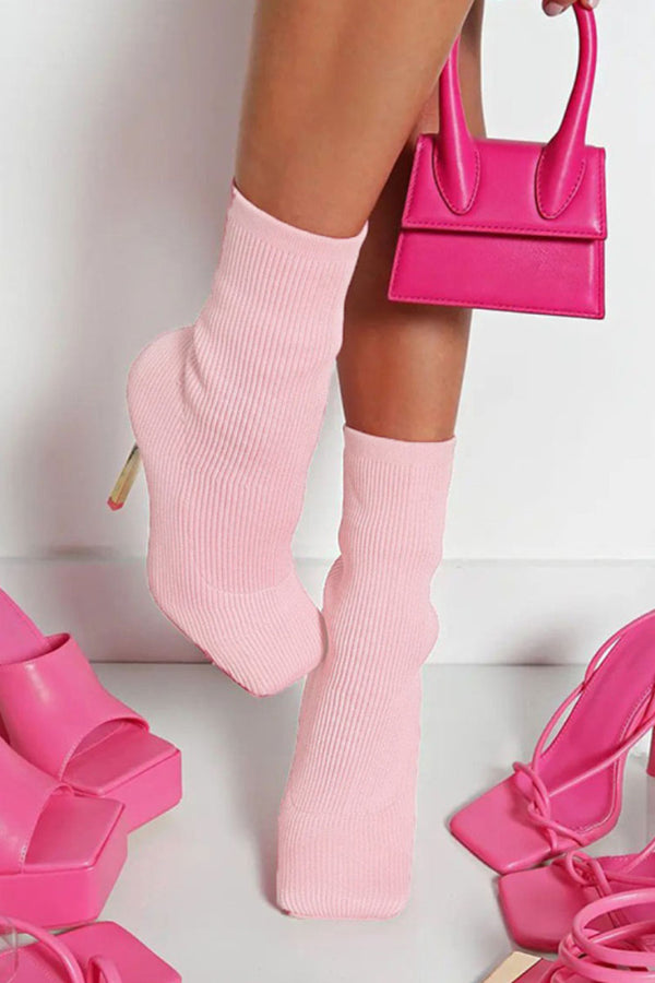 Pretty Pink Mid Calf Knit Stilettos Boots (6-11) sizes