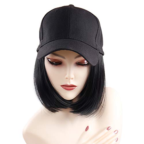 Wig with Hair Extensions 10 Inch Short Natural Bob Wig Adjustable Hat Naturl Black)