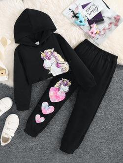 Girls Unicorn Graphic Hoodie and Joggers Set