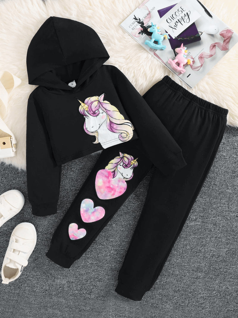 Girls Unicorn Graphic Hoodie and Joggers Set