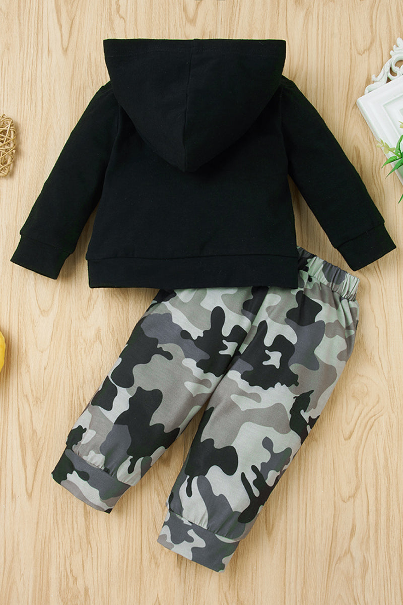 Boys Letter Pattern Hoodie and Camouflage Pants Set