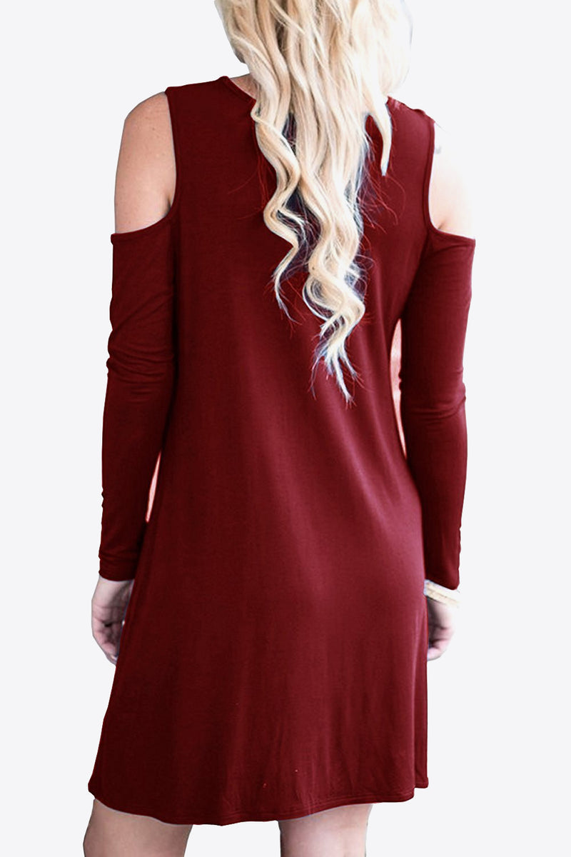 Cold-Shoulder Long Sleeve Round Neck Dress