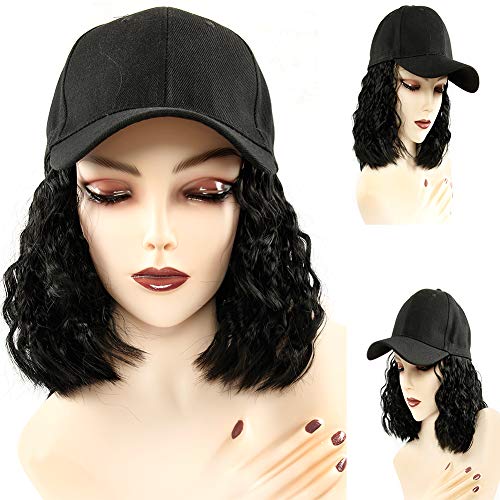 Wig with Hair Extensions 10 Inch Short Natural Bob Wig Adjustable Hat Naturl Black)