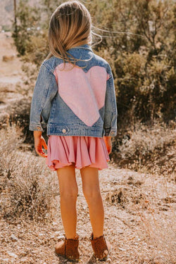 Mommy and Me/ Girls Contrast Heart Denim Jacket