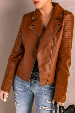Royalty Natural Ribbed Faux Leather Jacket