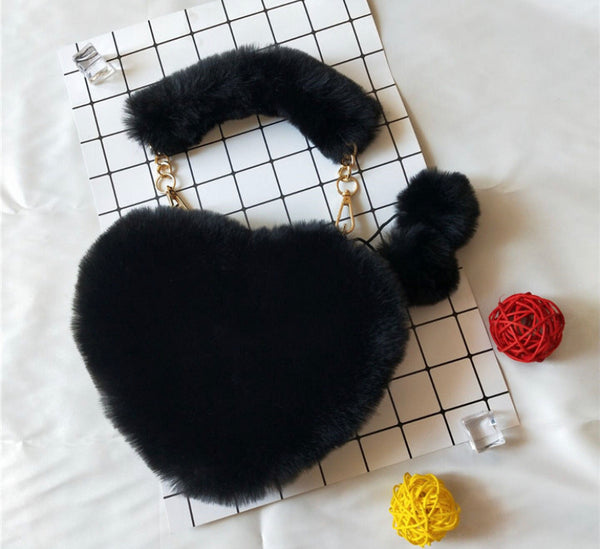 Heart Shaped Crossbody Fur Hand Bag