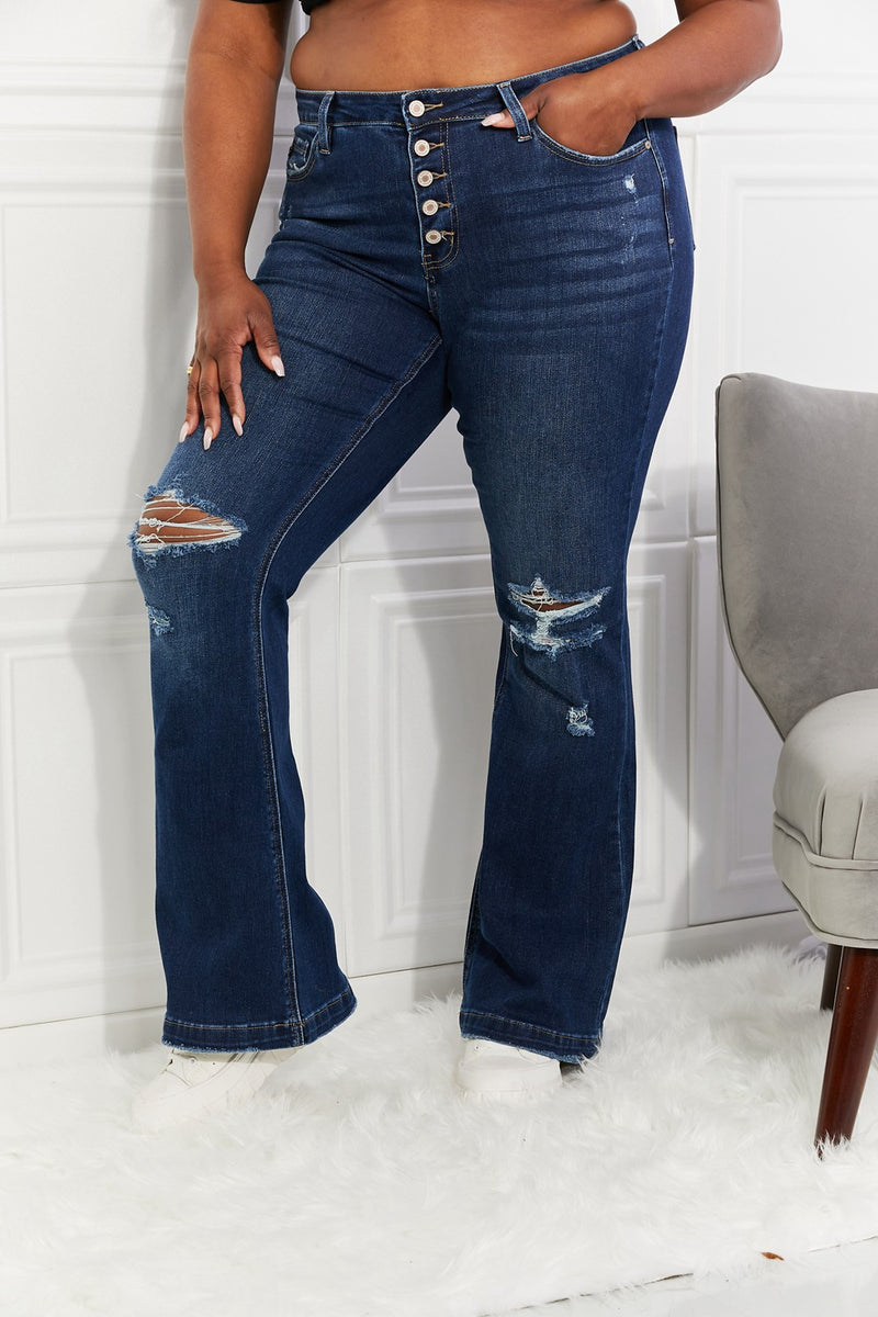 Confident  Midrise Button Fly Flare Jeans