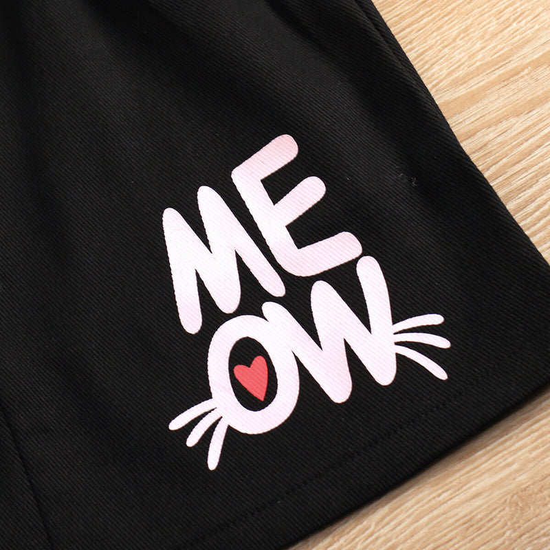 Girls Cat Graphic Sweatshirt and MEOW Skirt Set