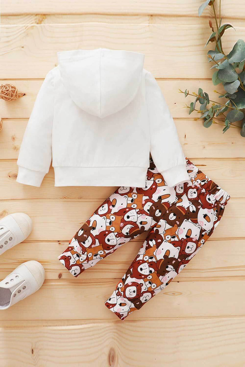 Baby Bear Graphic Hoodie and Printed Joggers Set