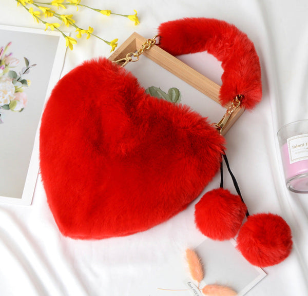 Heart Shaped Crossbody Fur Hand Bag