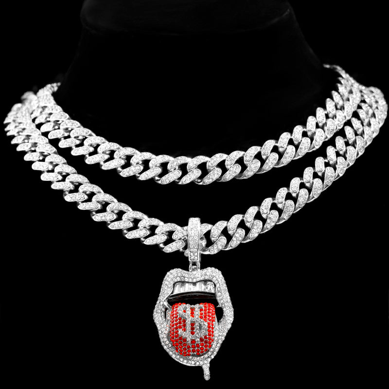 New Fashion Men Women Jewelry Bling Cuban Chain Dollar Lip Pendant Necklaces