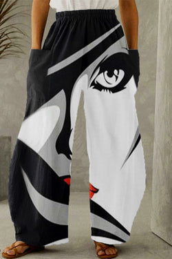 Black White Fashion Casual High Waist Pants S-5X