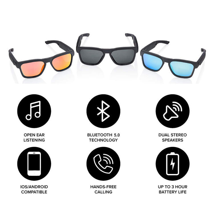 Polarized Lenses Hands-Free Calling Bluetooth Smart Glasses (Clear Lens or dark),Wireless Sunglasses Open Ear Music for Men&Women