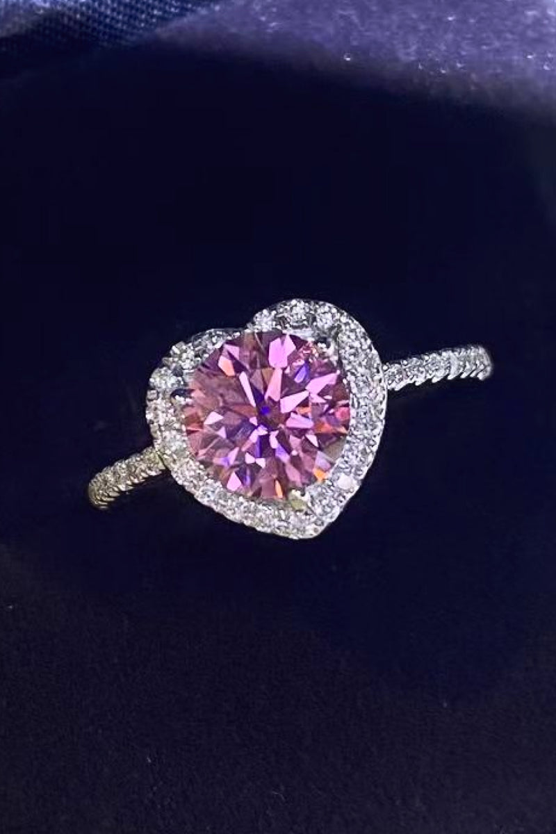 Icy Pink 1 Carat Moissanite Heart Ring