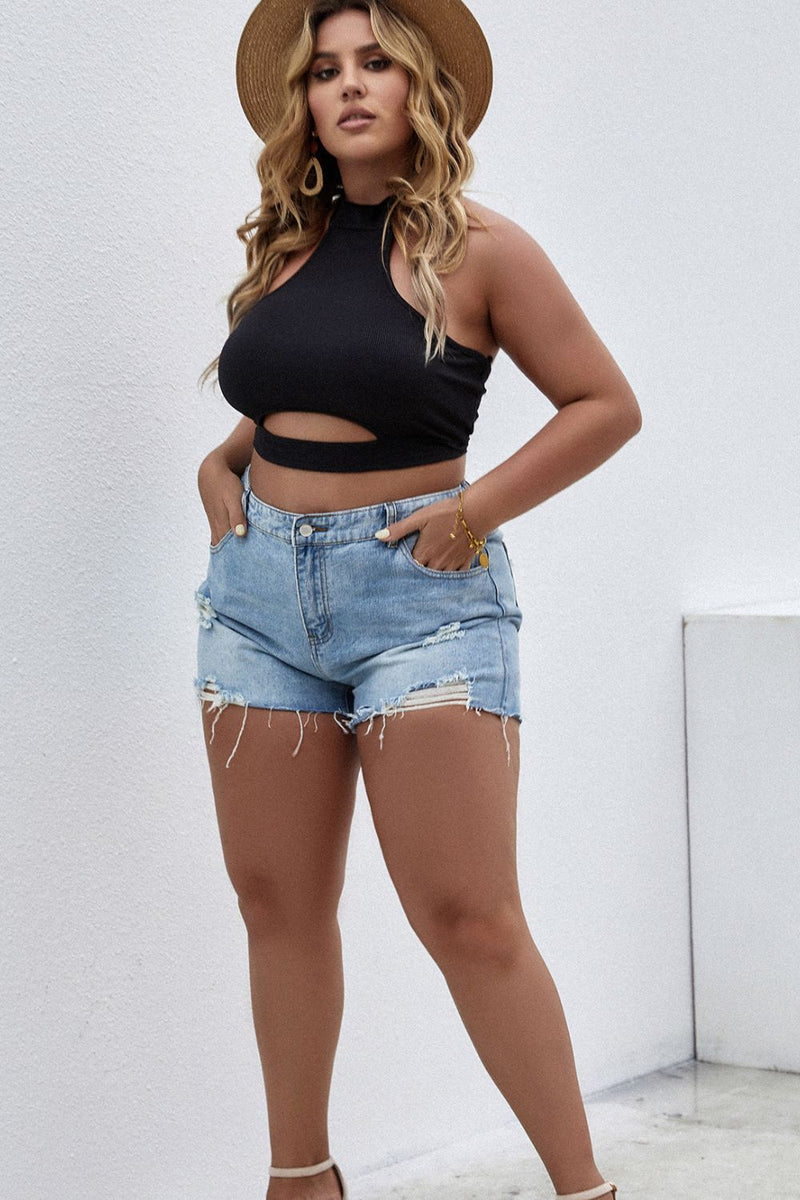 Plus Size Cutout Ribbed Sleeveless Cropped Top