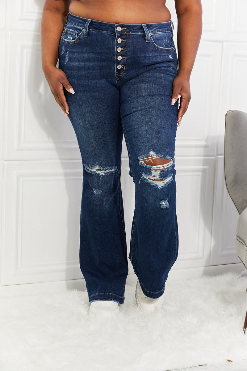 Confident  Midrise Button Fly Flare Jeans