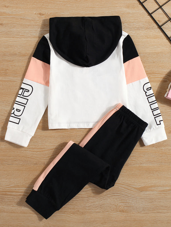 Girls Color Block Butterfly Graphic Hoodie and Side Stripe Pants Set