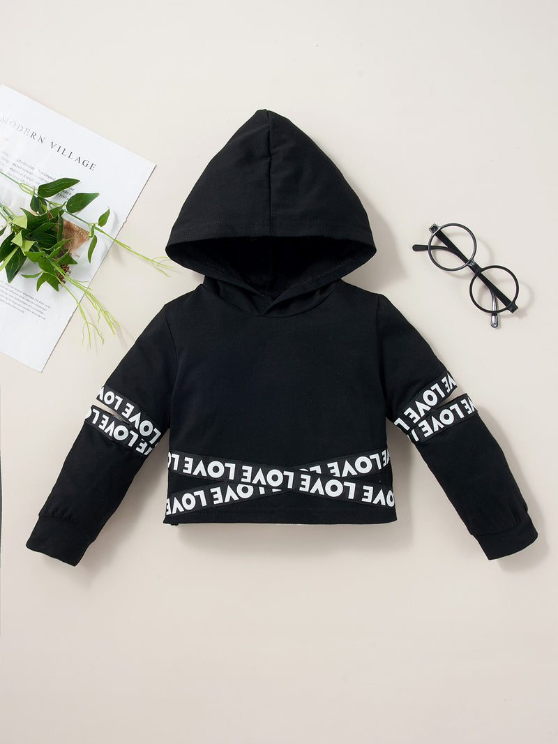 Girls Letter Pattern Hoodie and Pants Set