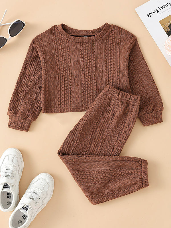 Girls Cropped Cable-Knit Top and Joggers Set