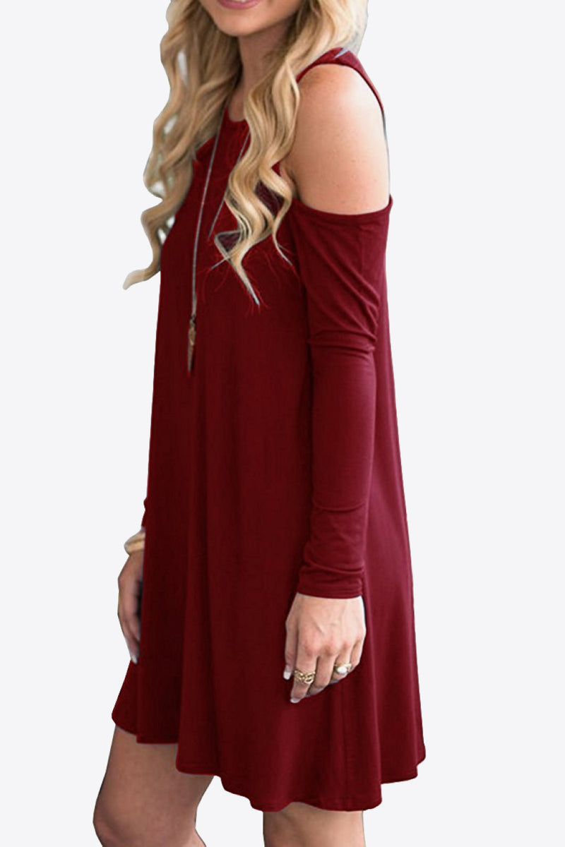 Cold-Shoulder Long Sleeve Round Neck Dress