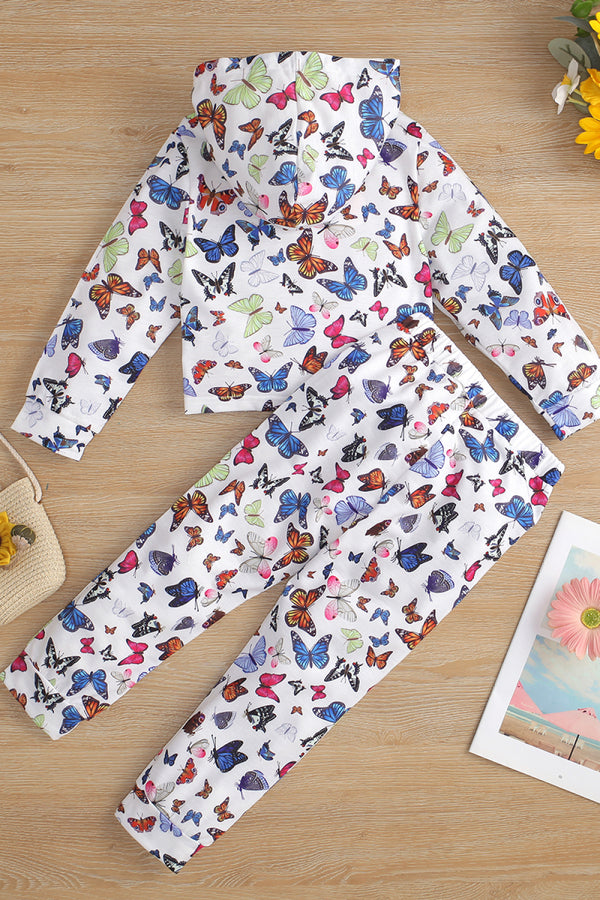 Girls Butterfly Pattern Hoodie and Pants Set