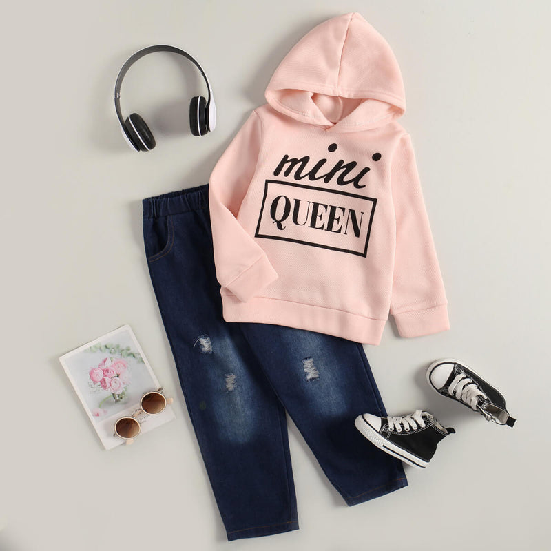 Girls Letter Graphic Hoodie and Jeans Set